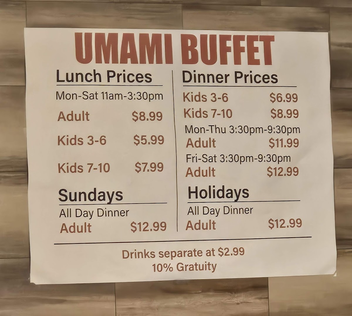 Umami Buffet Menu - Image 1